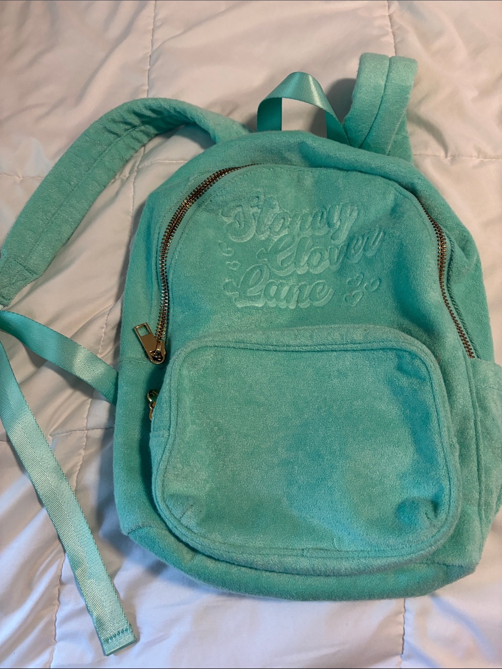 Stoney Clover Lane Turquoise Plush Mini Backpack